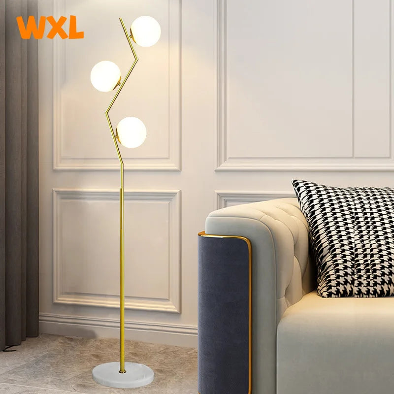 Modern nordic LED floor lamp in iron and glass for interior decoration