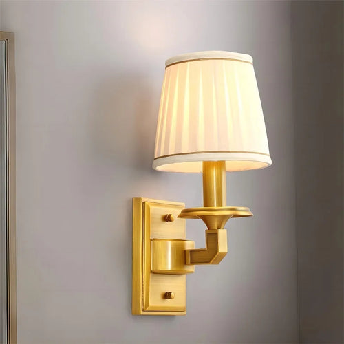 Copper LED wall light with premium fabric shade - vue 2 sur 4