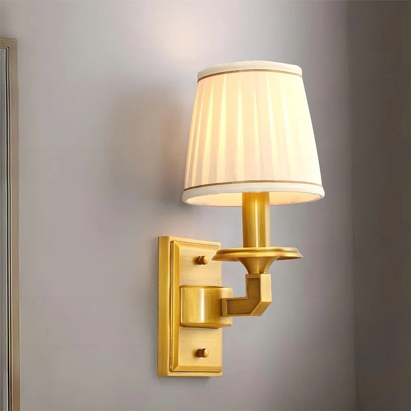 Copper LED wall light with premium fabric shade