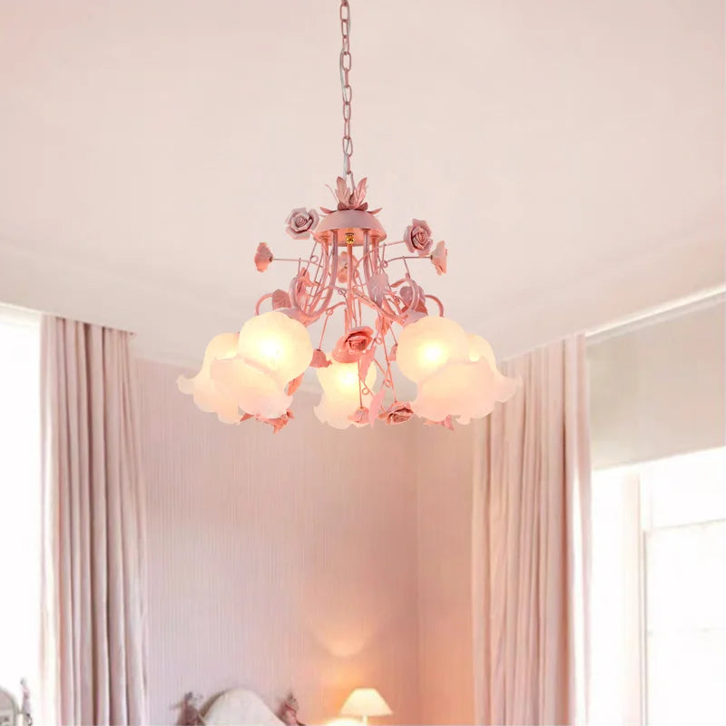 Pink chandelier for a bright and gentle children's atmosphere