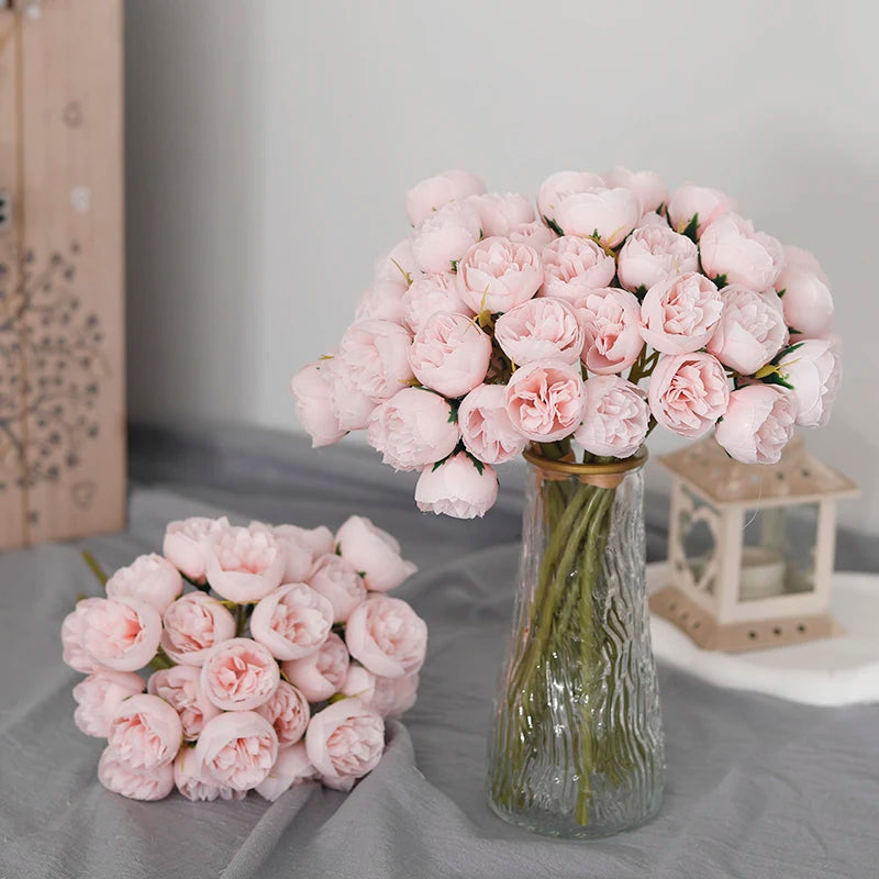 bouquet of 27 artificial silk roses and peonies decorative