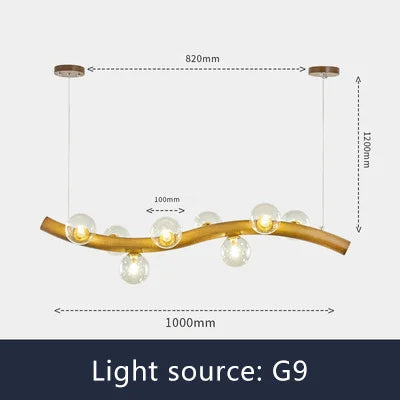 Solid wood and glass pendant light - vue 12 sur 11