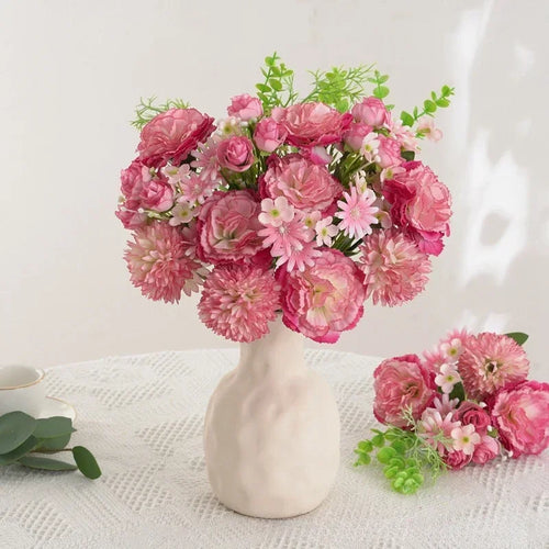 Silk rose and carnation bouquet festive floral decoration - vue 3 sur 11