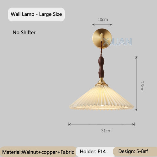 Japanese vintage chandelier with pleated walnut lampshade