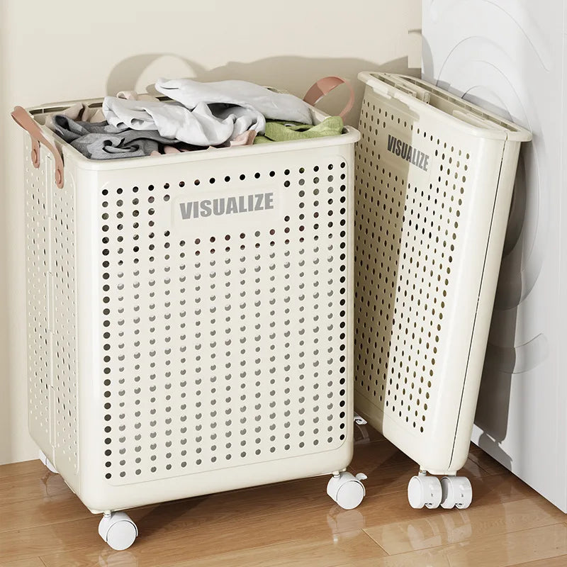 Foldable rattan-effect storage basket for toys and laundry