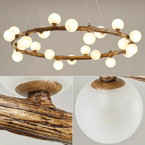 Wabi-sabi style artificial wood chandelier for indoor use - vue 5 sur 9