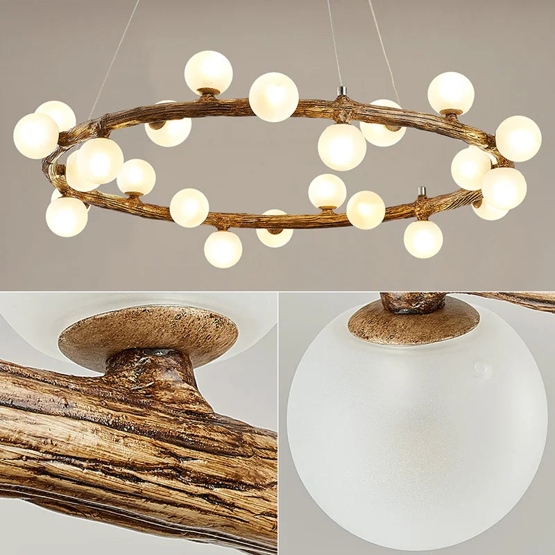 Wabi-sabi style artificial wood chandelier for indoor use - vue 4 sur 9