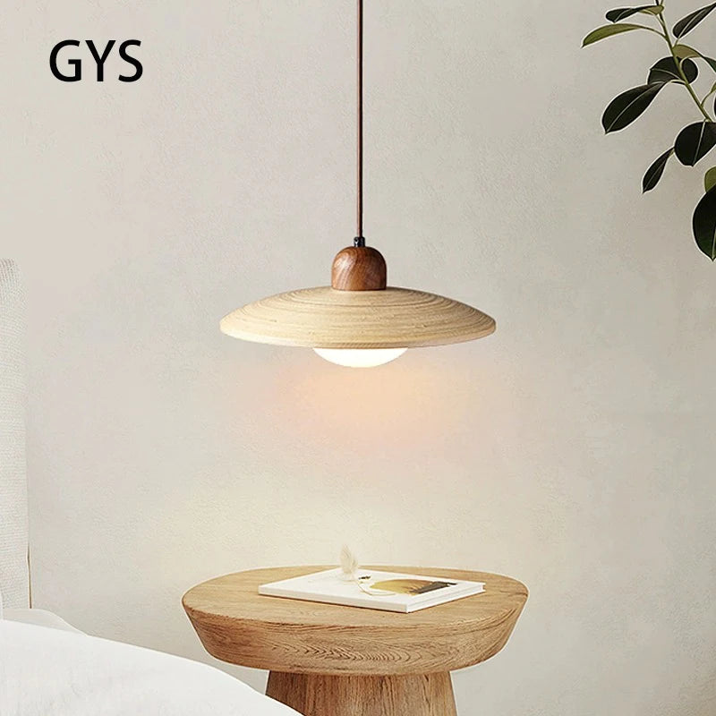 Retro Japanese style wooden LED pendant light