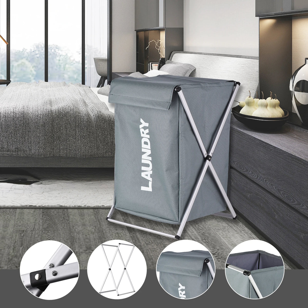 foldable laundry basket with lid and handle