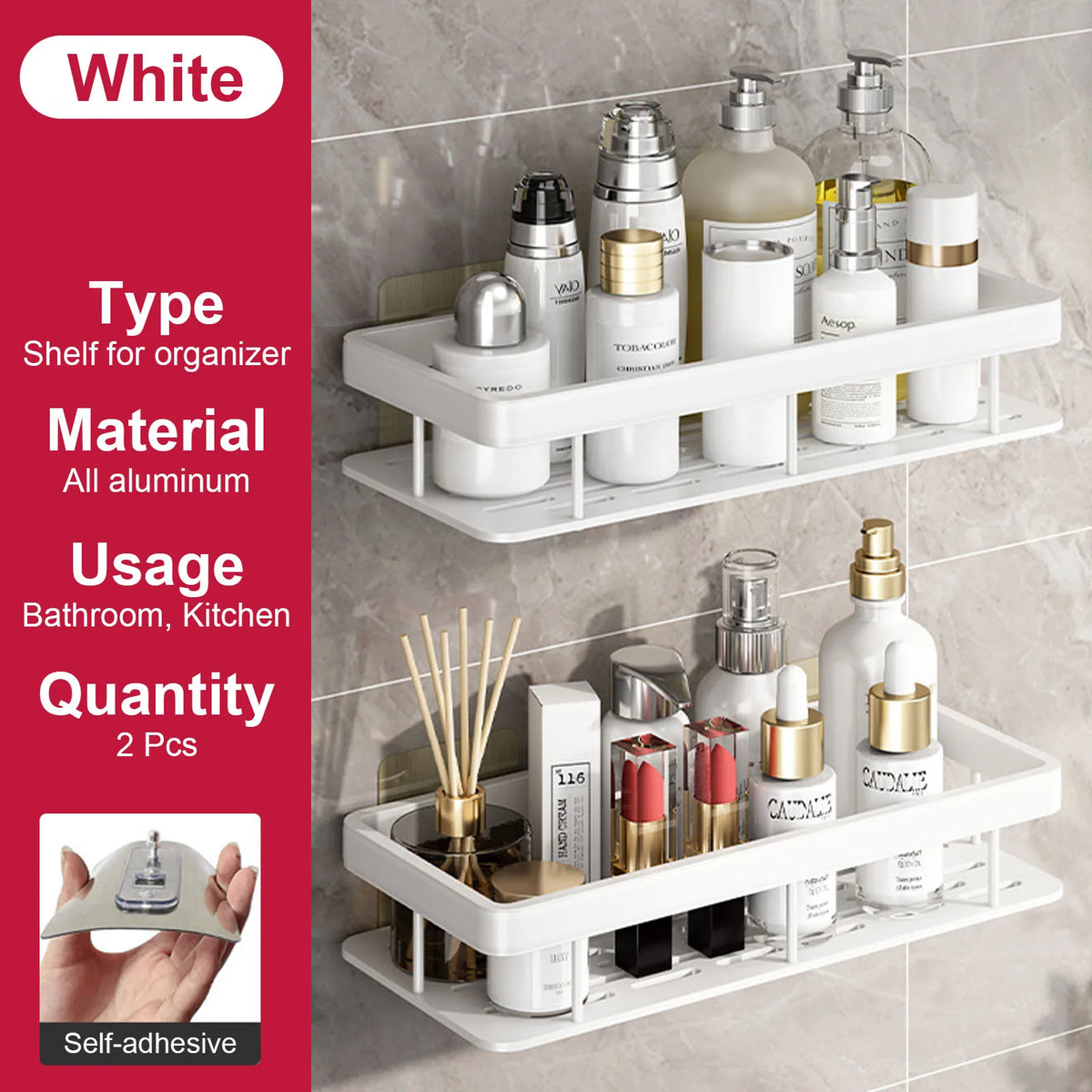 no-drill wall shelf for bathroom and kitchen storage - vue 9 sur 30