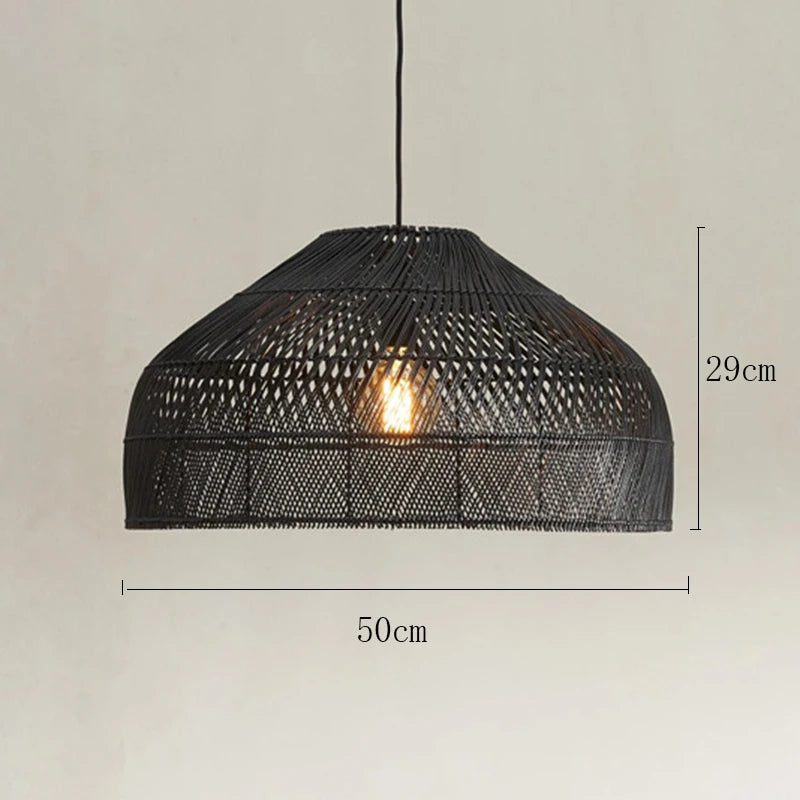 Vintage Asian style rattan chandelier with suspended LED - vue 12 sur 12