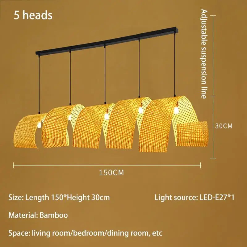 Japanese style bamboo chandelier for zen Asian decor - vue 10 sur 11