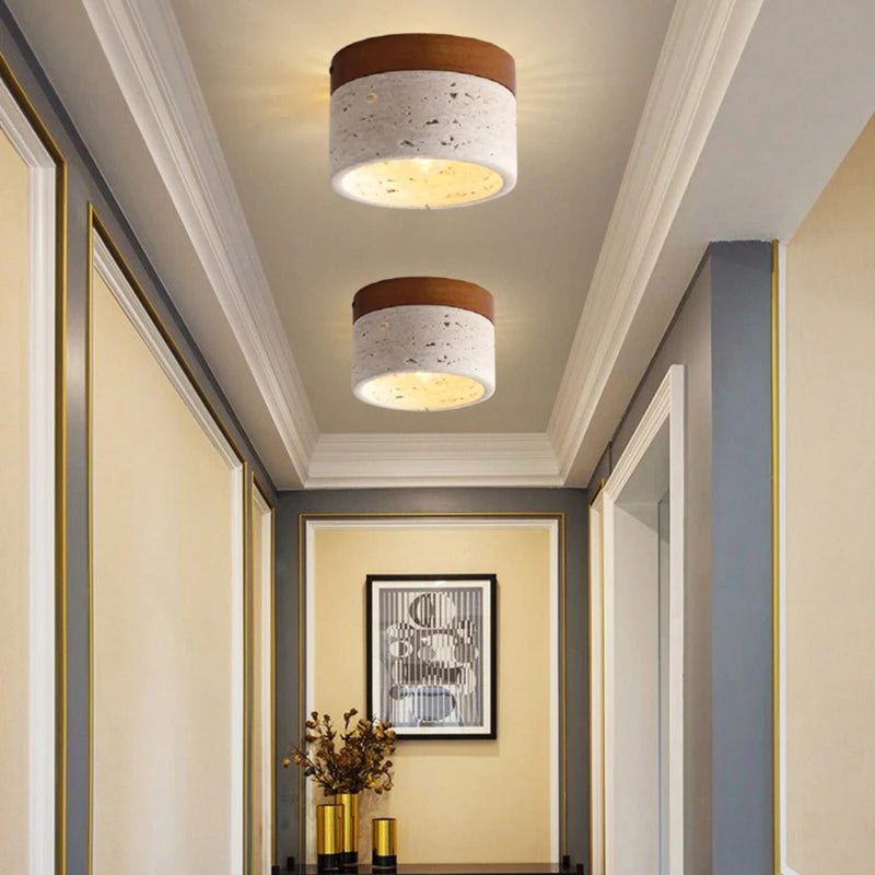 Minimalist natural marble and dark wood ceiling light