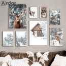 Winter forest wall art with fox, owl and deer