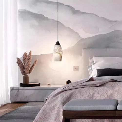 hanging chandelier led marble collection retro vintage style - vue 3 sur 9