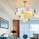 Postmodern iron and coloured glass LED chandelier