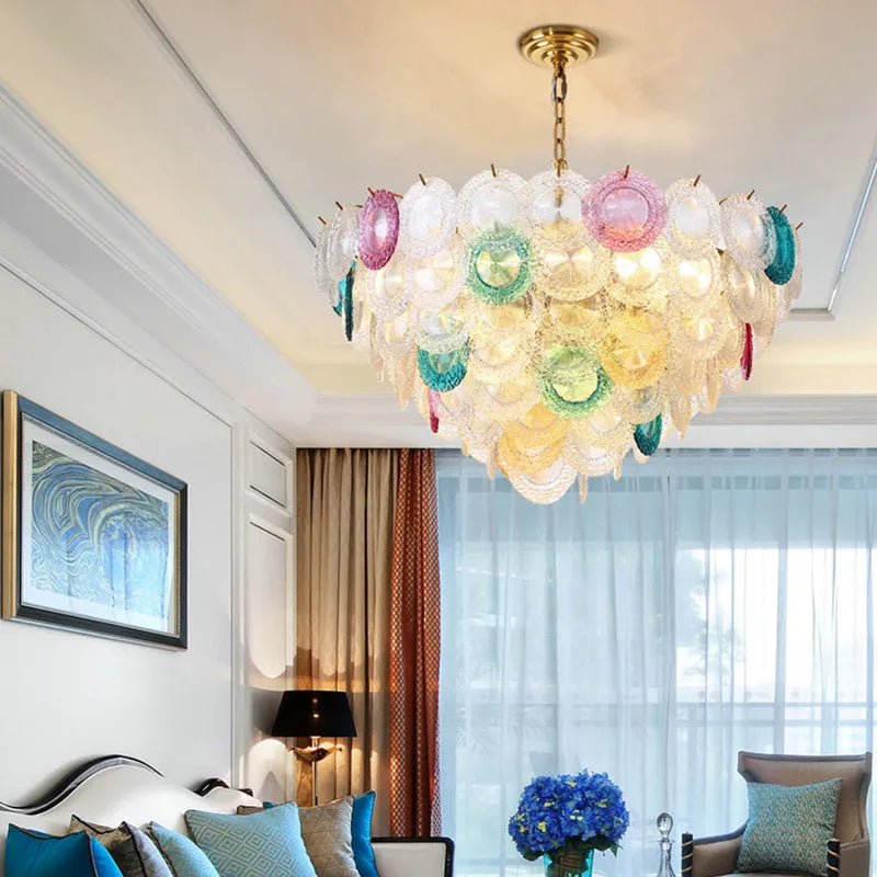 Postmodern iron and coloured glass LED chandelier - vue 4 sur 6