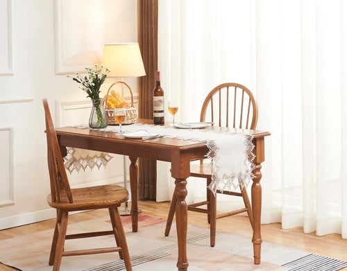Elegant classic lace style embroidered linen table runner - vue 5 sur 7