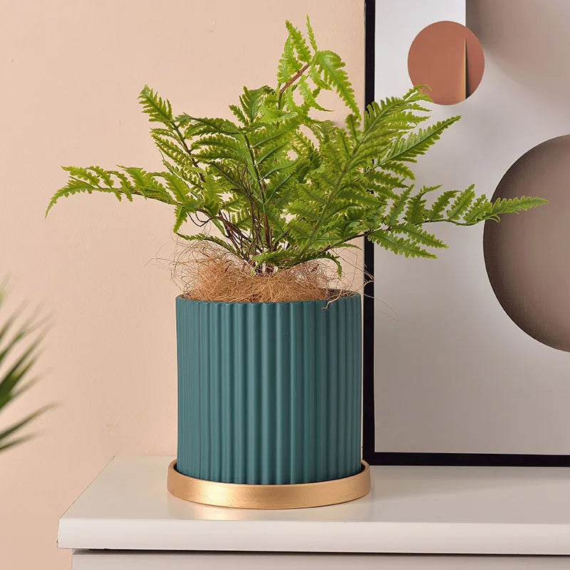 ceramic flower pot vertical lines for indoor plants - vue 3 sur 23