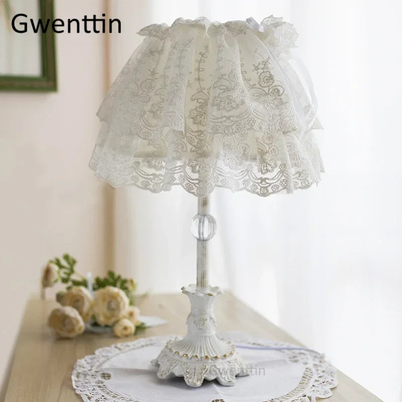 Decorative princess style fabric LED table lamps - vue 8 sur 8
