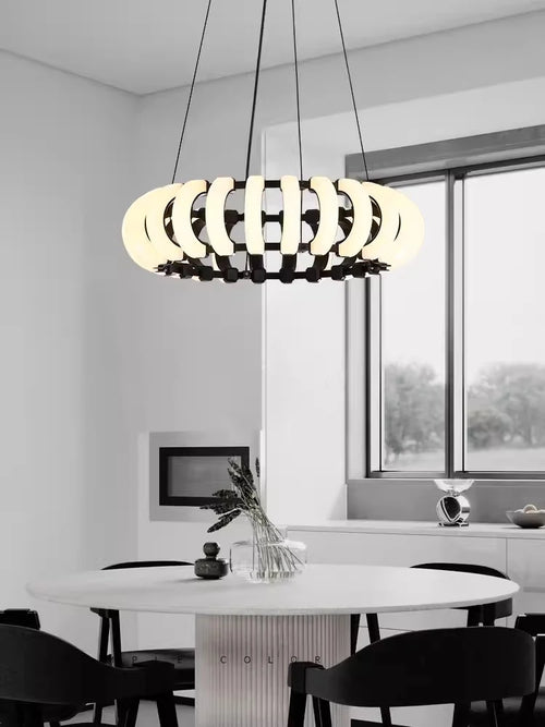 Modern round nordic LED designer pendant lamp for atmospheric decor - vue 3 sur 9