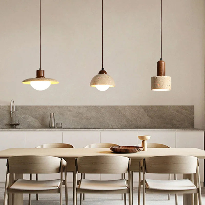 Natural stone LED pendant light with adjustable cord