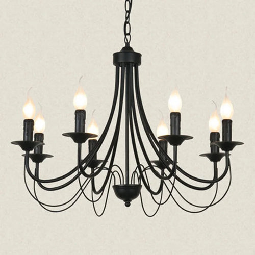 Vintage wrought iron chandelier with candle and black metal - vue 2 sur 10