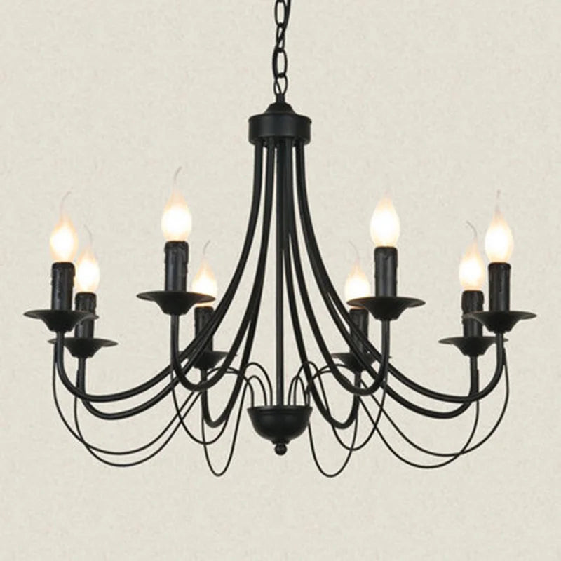 Vintage wrought iron chandelier with candle and black metal