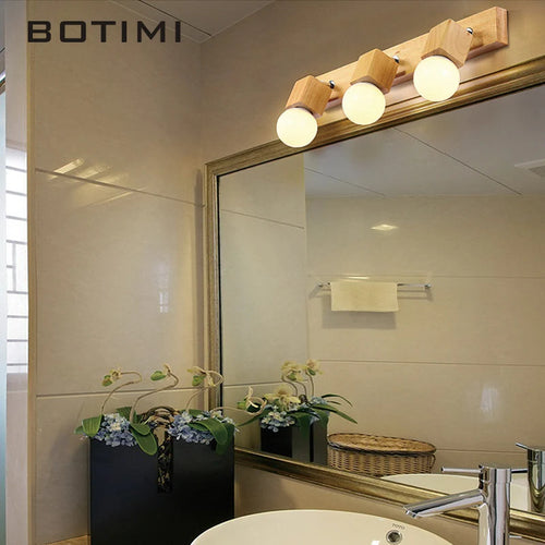 Botimi triple wooden mirror wall light nordic adjustable hotel wall lamp - vue 5 sur 10