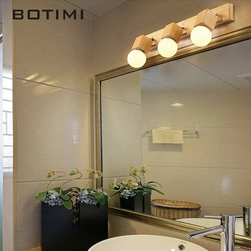 Botimi triple wooden mirror wall light nordic adjustable hotel wall lamp - vue 4 sur 10