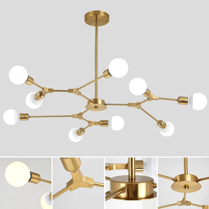 Modern Sputnik satellite chandelier with 3, 6 or 9 arms - vue 3 sur 12
