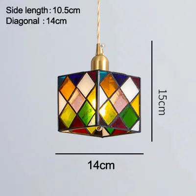 Retro pendant light in hand-painted glass, Mediterranean Asian style - vue 9 sur 12