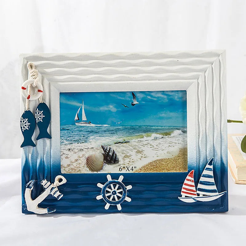 Wood and seashell photo frame for desk decor