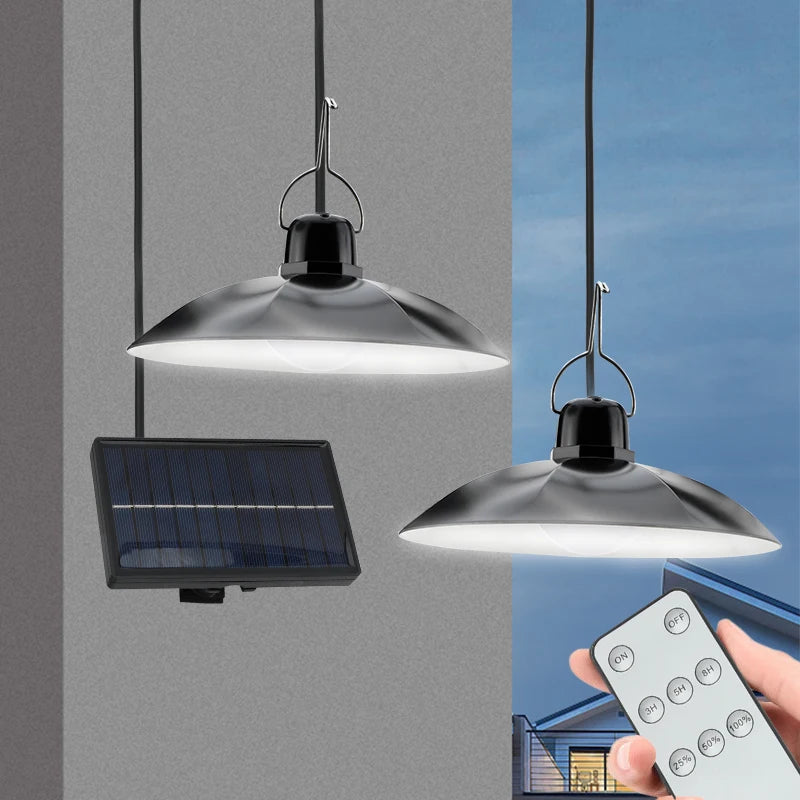Solar LED pendant light with remote control for outdoor garden and camping
