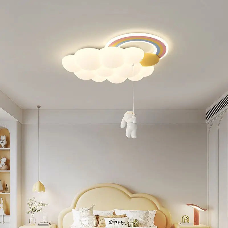 Rainbow cloud chandelier with horse, rabbit and bear for children