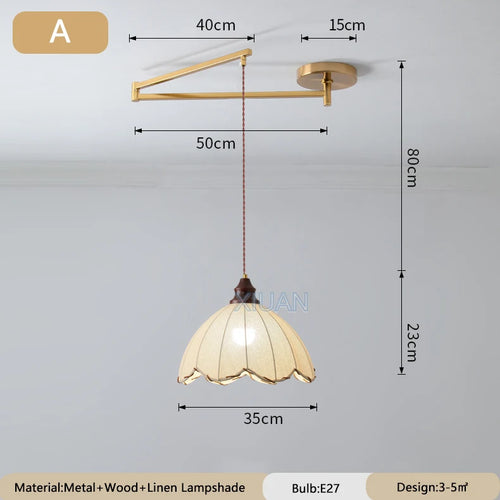 Wabi-sabi vintage chandelier with folding fabric shade - vue 10 sur 11