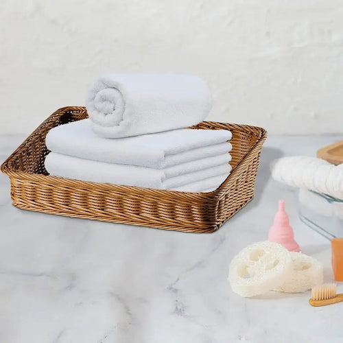 rattan serving tray with handles for storage - vue 5 sur 7