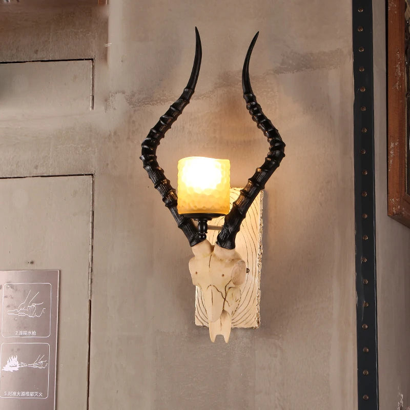 Sheep horn wall light for industrial decor