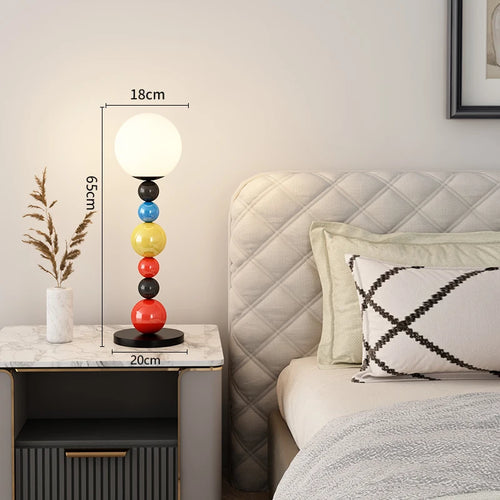 Modern floor lamp with colourful beads and glass shade - vue 9 sur 9