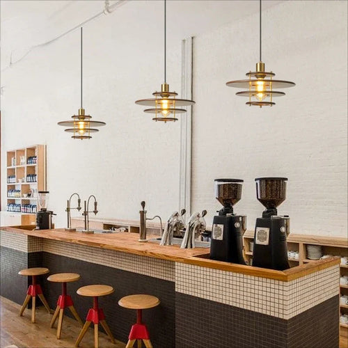 Retro wabi-sabi glass and wood minimalist chandelier - vue 3 sur 6