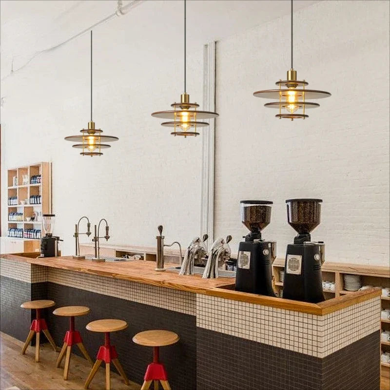Retro wabi-sabi glass and wood minimalist chandelier