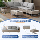 Poly Rattan Garden Lounge Set – 4-5 Seater Corner Sofa with Table &amp; Cushions, Removable Washable Covers, Khaki