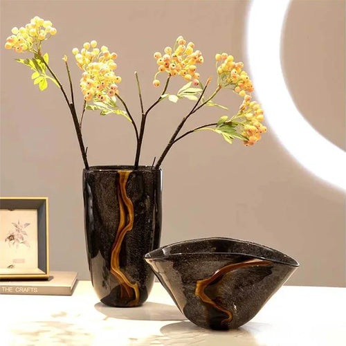 crackle glass vase for decorative flower arrangement - vue 6 sur 9
