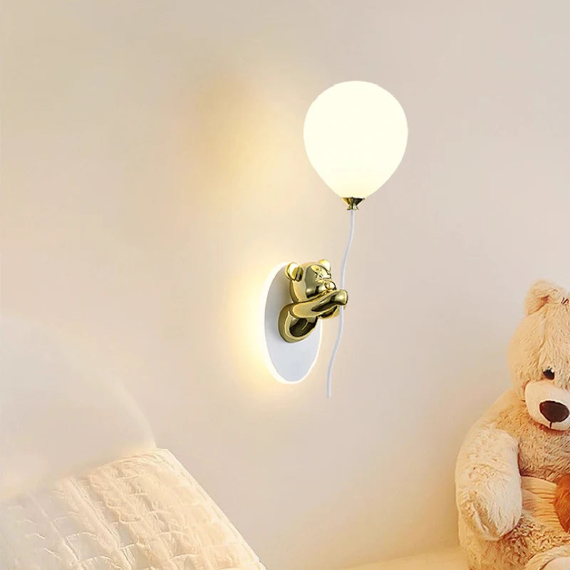 Golden bear glass wall light LED children's room decor