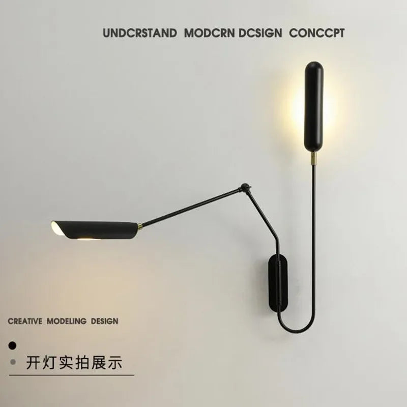 Adjustable industrial wall light with creative arm for reading