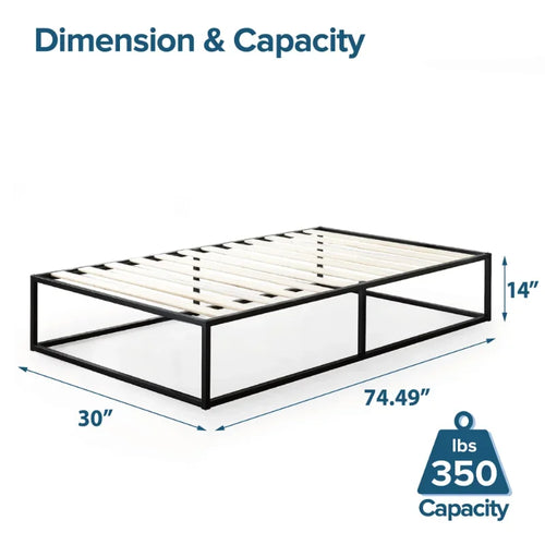 Joseph 14" Metal Platform Bed Frame, Narrow Twin bedframe bedroom furniture - vue 4 sur 6