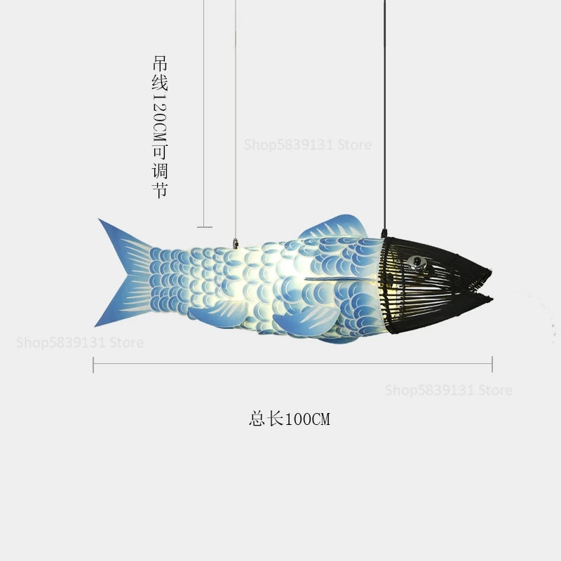 lustre en bambou style chinois créatif avec gros poisson