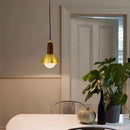 Minimalist Japanese style chandelier in black walnut with brass wall light