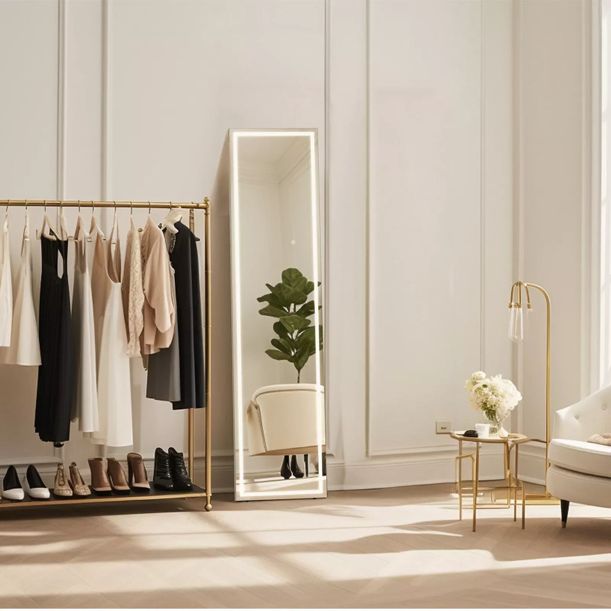 full-length tilting LED mirror with stand and adjustable light - vue 5 sur 7
