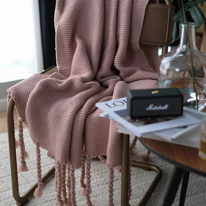 Nordic geometric knit throw warm blanket for living room